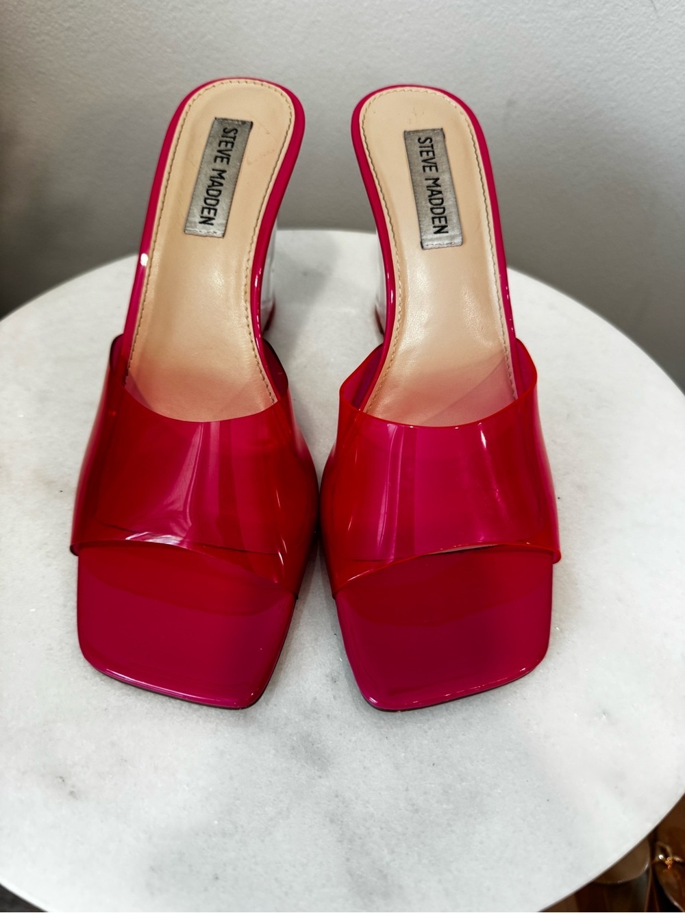 Steve Madden Pink Clear Wedge Mule Sz 8 - Picture 3 of 13